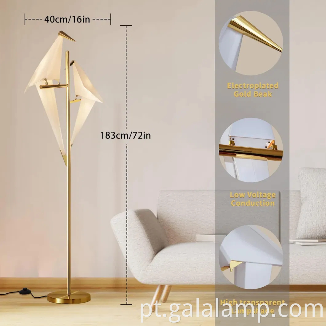 Lâmpada de pássaro decorativa nórdica moderna com design de guindaste dourado de luxo